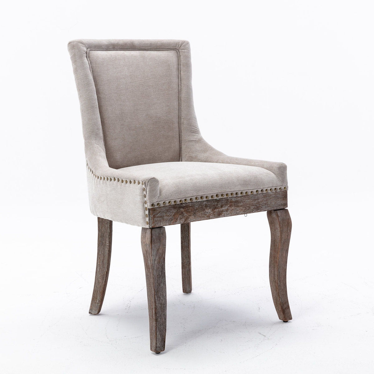 Ultra Side Dining Chair beige upholstered chair with nail head trim and rustic wood legs on Tampa Home & Garden Store
