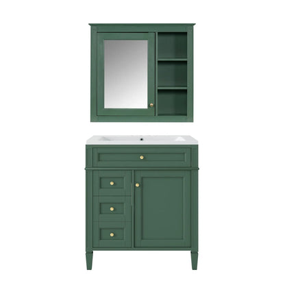 Green bathroom vanity with medicine cabinet mirror, 2 soft-close doors, 4 drawers on Tampa Home & Garden Store