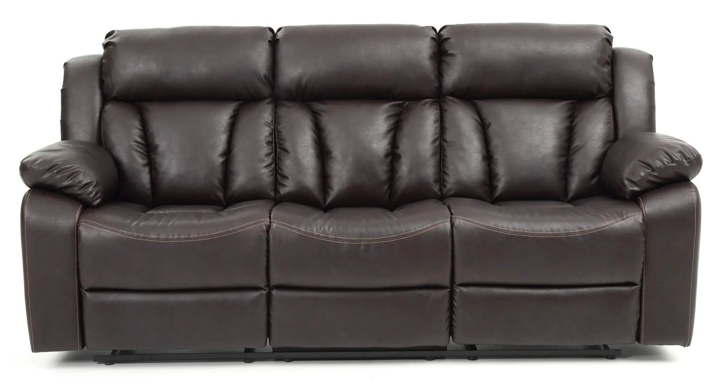 Reclining Sofa dark brown leather with plush cushions and rolled arms on Tampa Home & Garden Store
