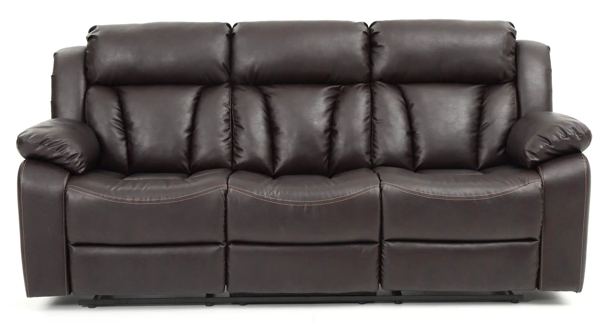 Reclining Sofa dark brown leather with plush cushions and rolled arms on Tampa Home & Garden Store
