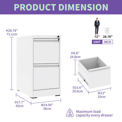 HouseOfZazla steel vertical filing cabinet with lock, white finish, multi-size option on Tampa Home & Garden Store