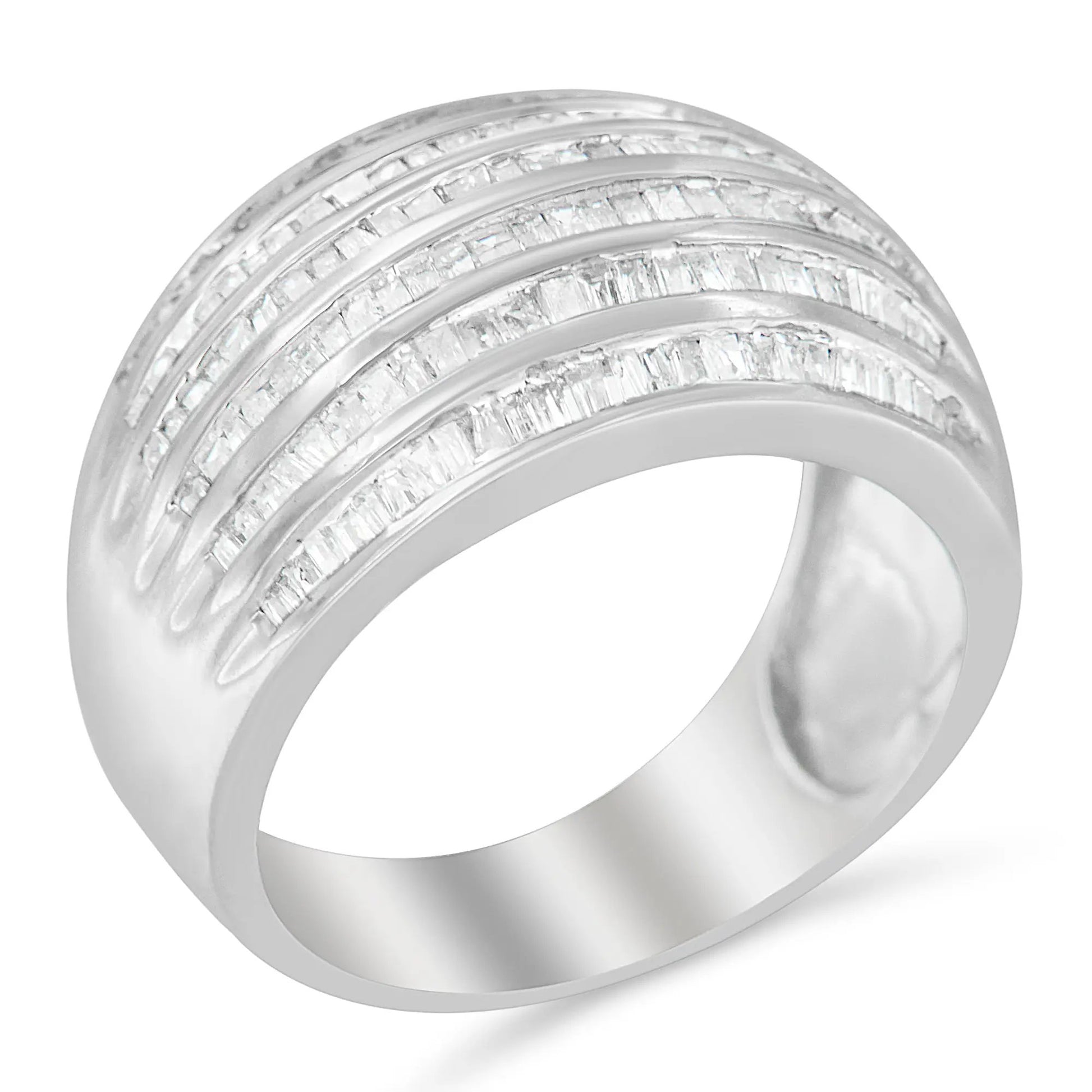 Sterling silver 6-row baguette channel ring, domed cocktail, 1.0 Cttw, size 6-1/2, by Bids.com on Tampa Home & Garden Store