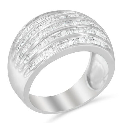 Sterling silver 6-row baguette channel ring, domed cocktail, 1.0 Cttw, size 6-1/2, by Bids.com on Tampa Home & Garden Store