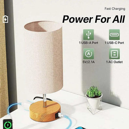 Living Room wood grain table lamp with beige shade, touch dimming, USB ports FLIPSTYLEZLLC on Tampa Home & Garden Store