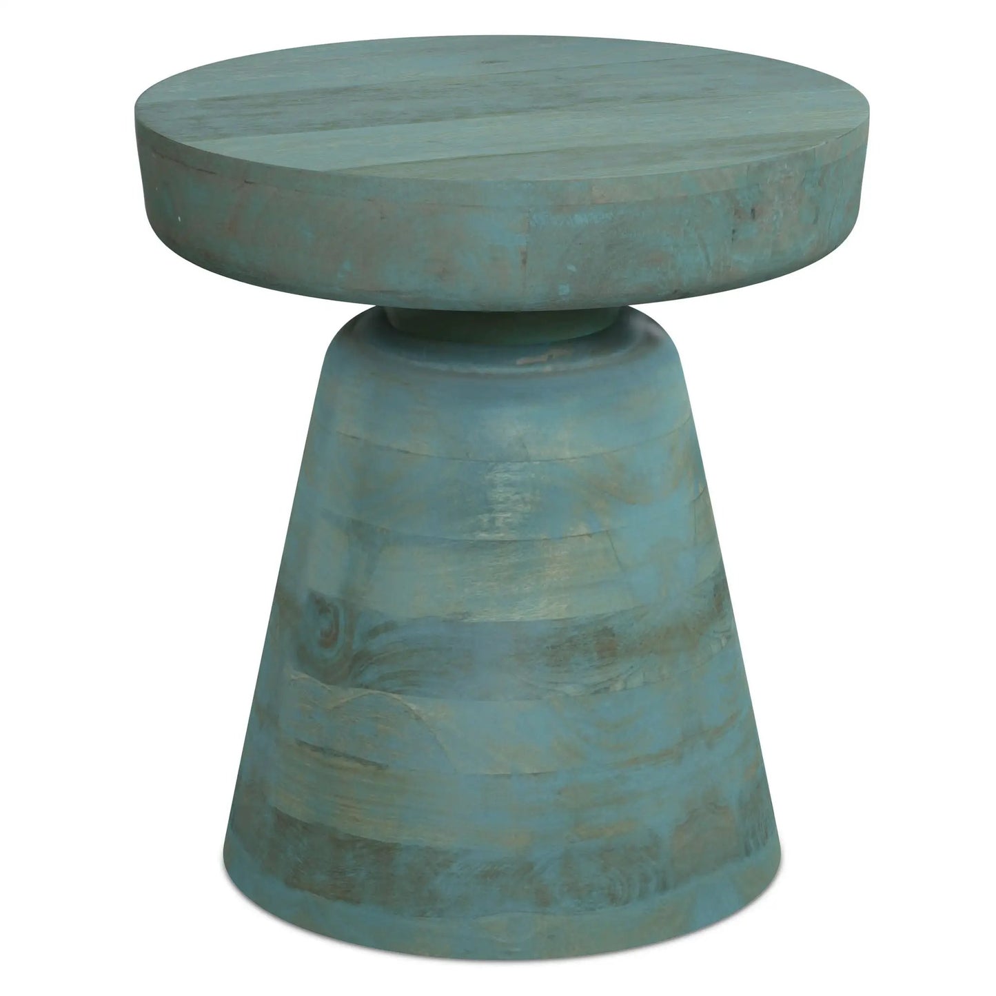 Robbie Handcrafted Accent Table turquoise round wood top on pedestal Unique Piece on Tampa Home & Garden Store
