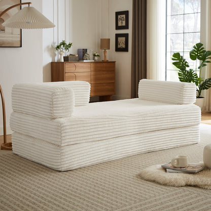 Oversized white loveseat sofa with two ribbed cloud-textured cushions in a modern living room on Tampa Home & Garden Store