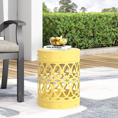 Large Outdoor Metal End Table with Floral Cut