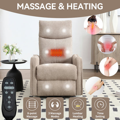 Heat Massage Manual Recliner Chair in Khaki by HouseOfZazla with rocker and swivel on Tampa Home & Garden Store