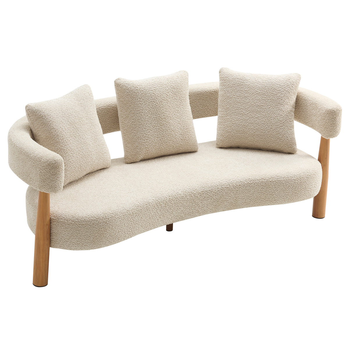 Luxe 76.5 in curved 3-Seater boucle sofa Sesame by HouseOfZazla with wooden legs on Tampa Home & Garden Store