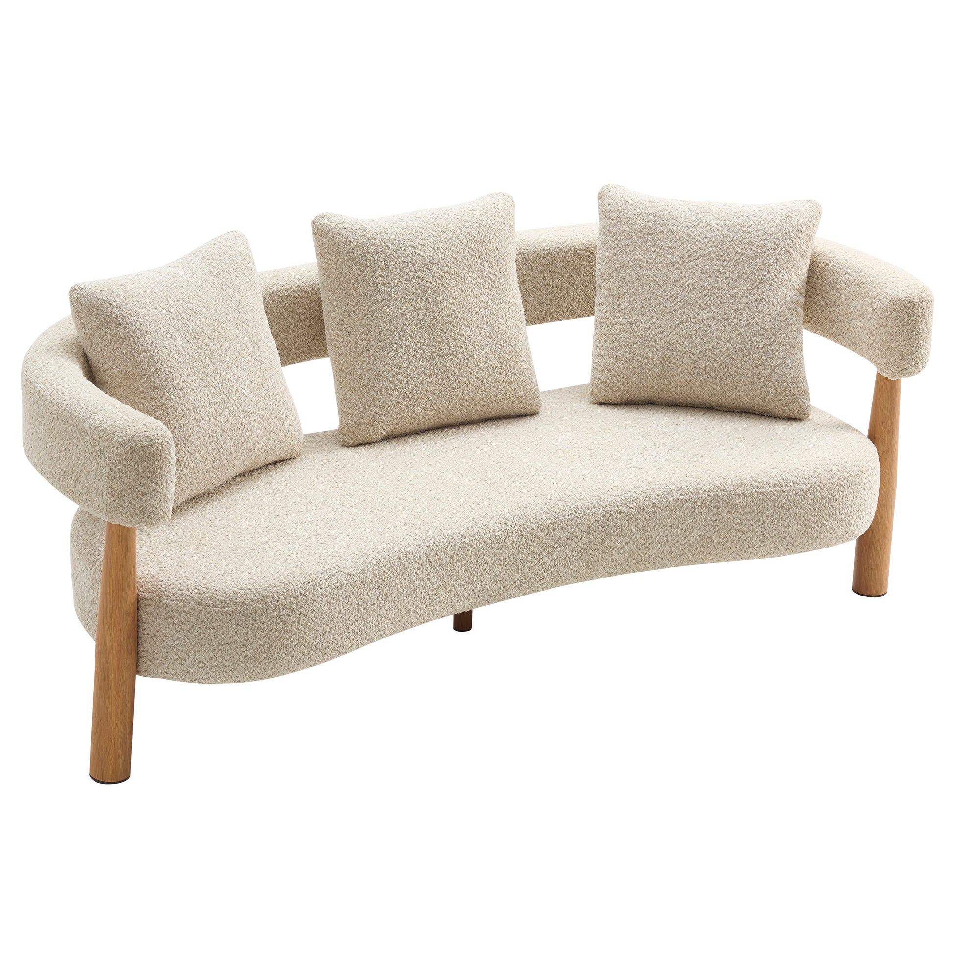 Luxe 76.5 in curved 3-Seater boucle sofa Sesame by HouseOfZazla with wooden legs on Tampa Home & Garden Store