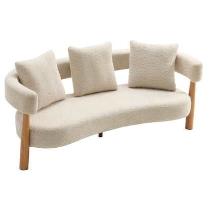 Luxe 76.5 in curved 3-Seater boucle sofa Sesame by HouseOfZazla with wooden legs on Tampa Home & Garden Store