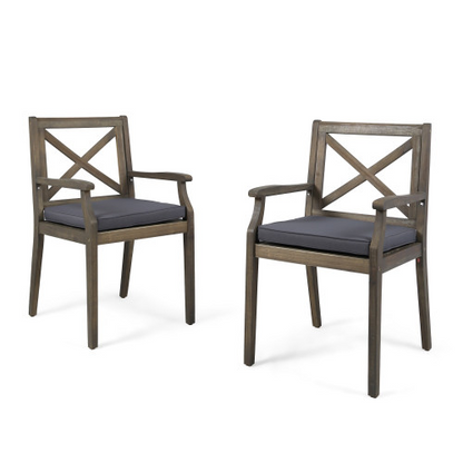 7-piece acacia wood outdoor dining set chairs, 2 shown, with gray cushions by HouseOfZazla on Tampa Home & Garden Store