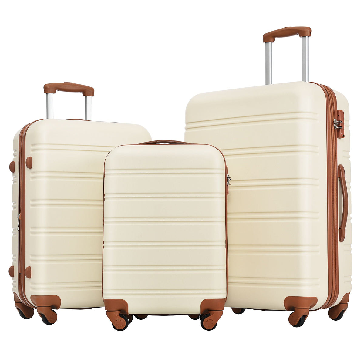 3-piece hardside spinner luggage set cream with brown trim, TSA lock, includes 20, 24, 28 on Tampa Home & Garden Store