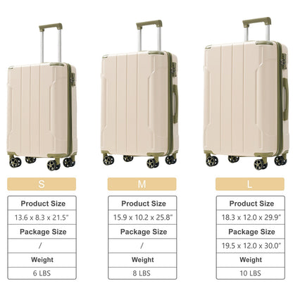 GigaTech 3-Piece hard shell luggage set by HouseOfZazla beige with olive trim TSA locks on Tampa Home & Garden Store