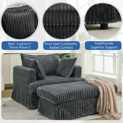 Oversized corduroy chaise lounge with ottoman in dark gray by HouseOfZazla on Tampa Home & Garden Store