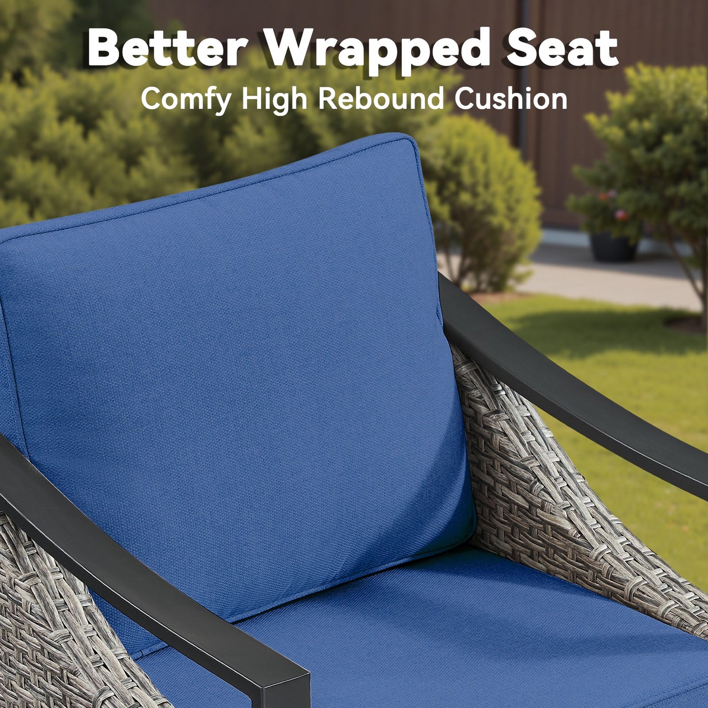 73.4 inch wide outdoor wicker sofa with blue cushions and woven wicker frame for patio seating on Tampa Home & Garden Store