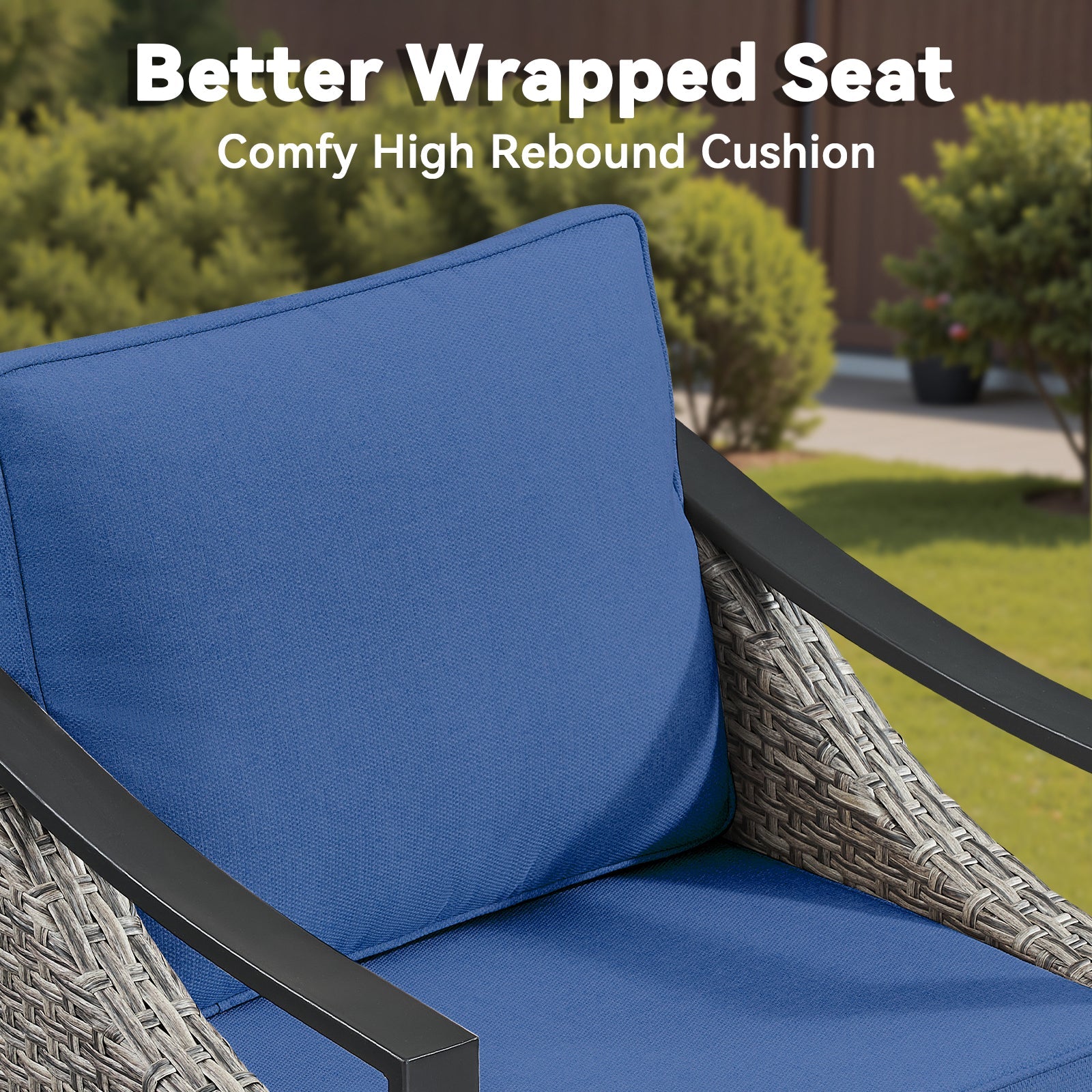 73.4 inch wide outdoor wicker sofa with blue cushions and woven wicker frame for patio seating on Tampa Home & Garden Store