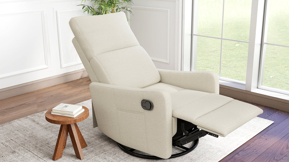 Manual Swivel Rocker Recliner Chair beige fabric upholstery by HouseOfZazla on Tampa Home & Garden Store