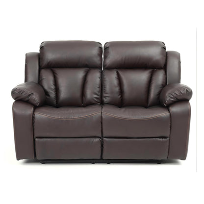 Cozy padded reclining loveseat in dark brown leather with plush cushions on Tampa Home & Garden Store