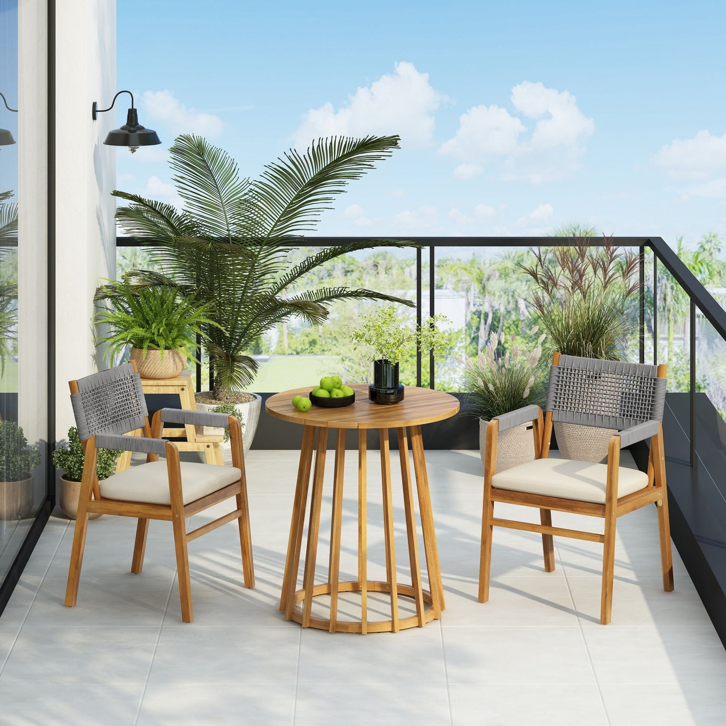 Outdoor Acacia Wood Dining Set And Cushions