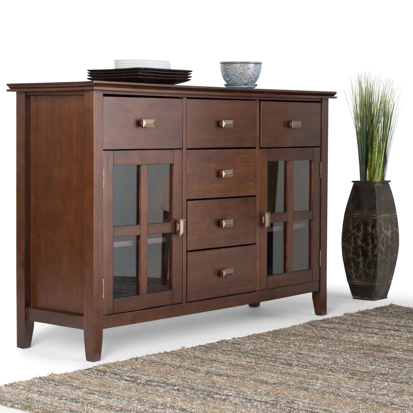 Artisan Handcrafted Sideboard Buffet in espresso wood with glass doors and hardware on Tampa Home & Garden Store