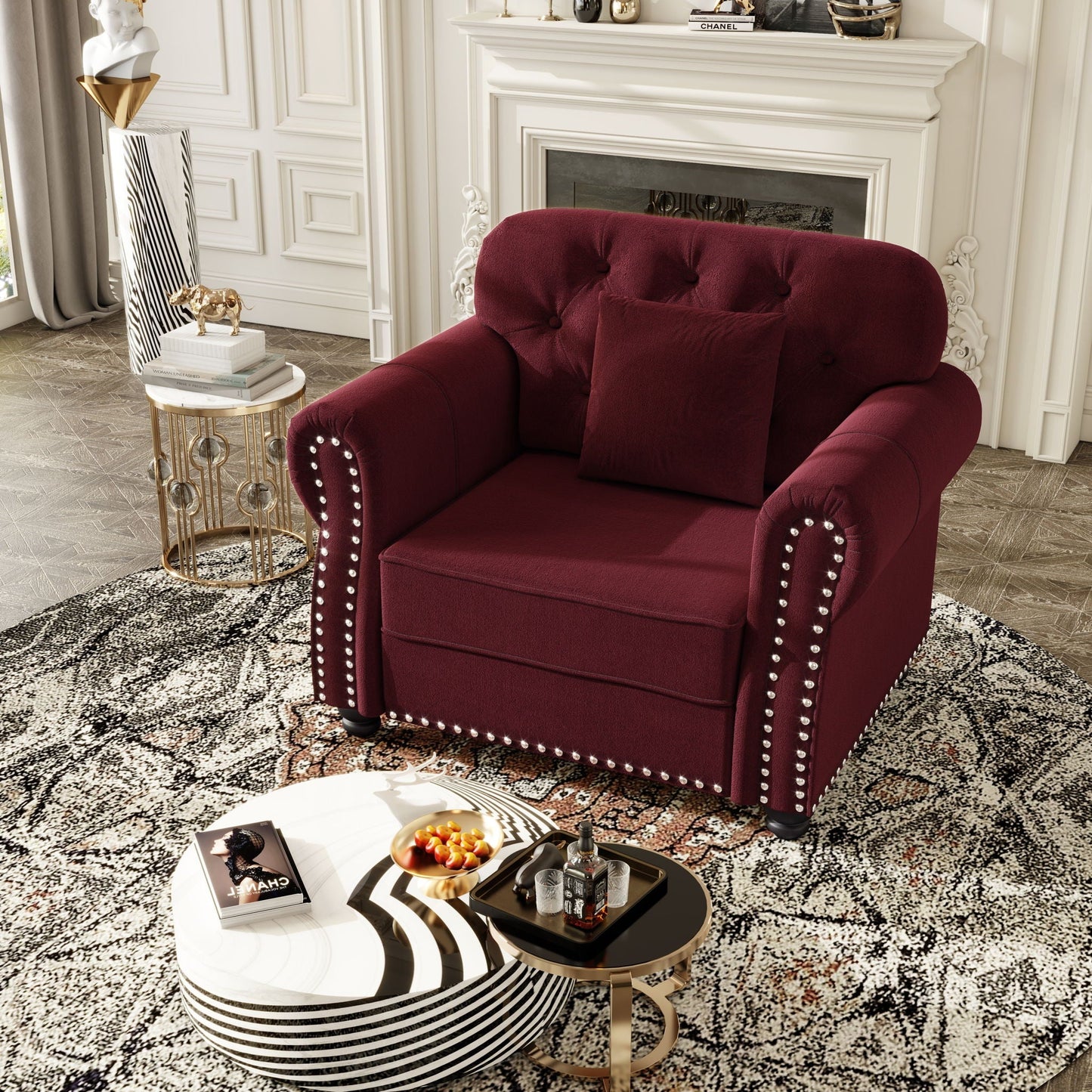 Upholstered Sofa with Nailhead and Rolled Arms