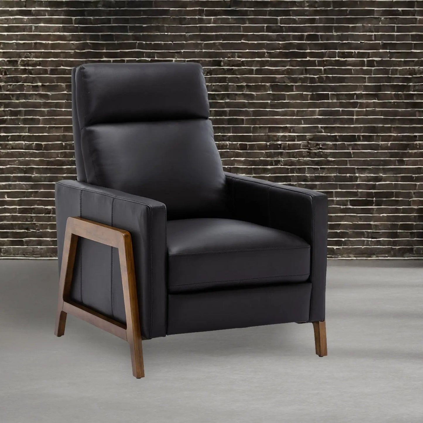 Richland Push Back Recliner in black faux leather with wood frame by Unique Piece Furniture on Tampa Home & Garden Store