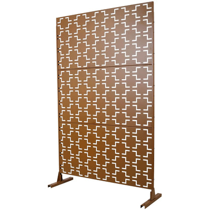 Metal privacy screen freestanding decorative divider, brown geometric cutouts, Unique Piece Furniture on Tampa Home & Garden Store