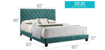 Luxurious Upholstered Bed in teal with tufted headboard and nailhead trim 82W x 83D x 48H on Tampa Home & Garden Store