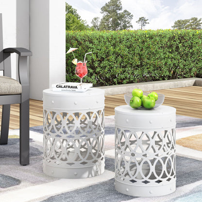 Outdoor Metal Side Tables Set of Two for Patio