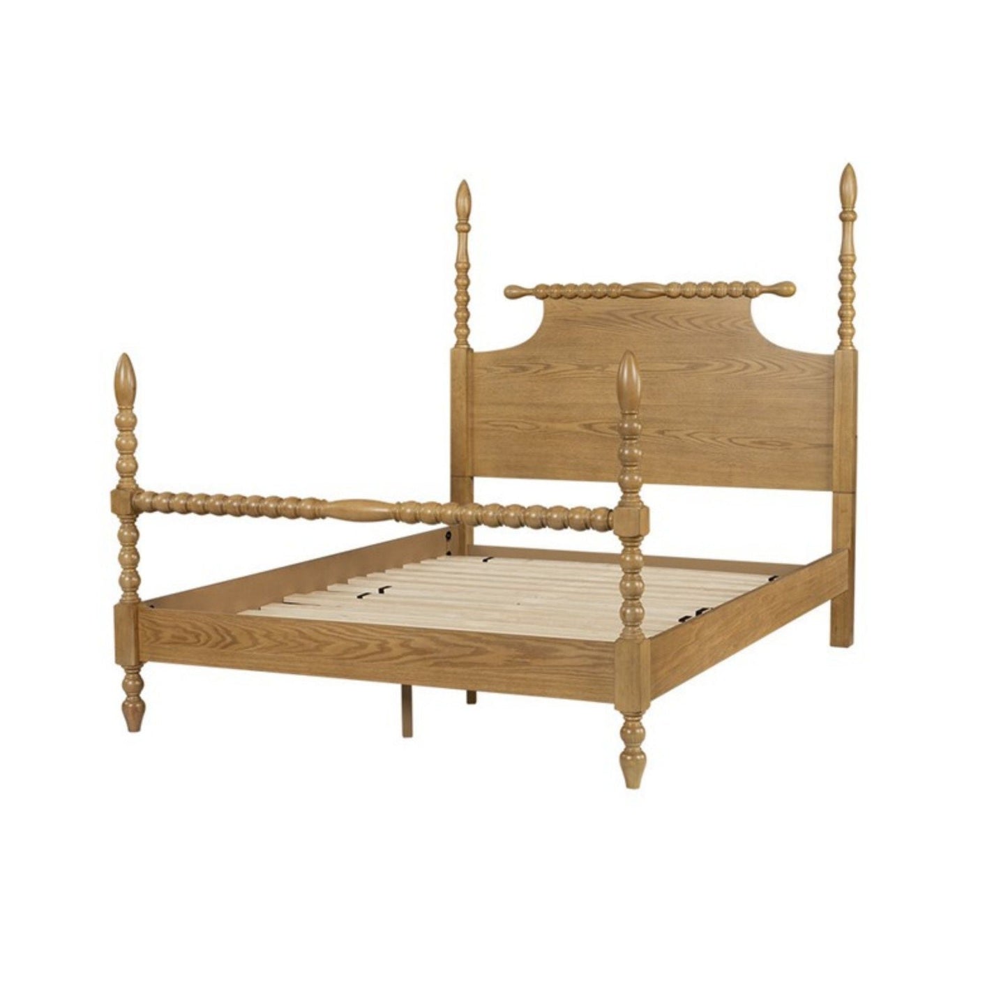Queen Bed Turned Legs - Natural wood platform bed by HouseOfZazla with carved posts on Tampa Home & Garden Store