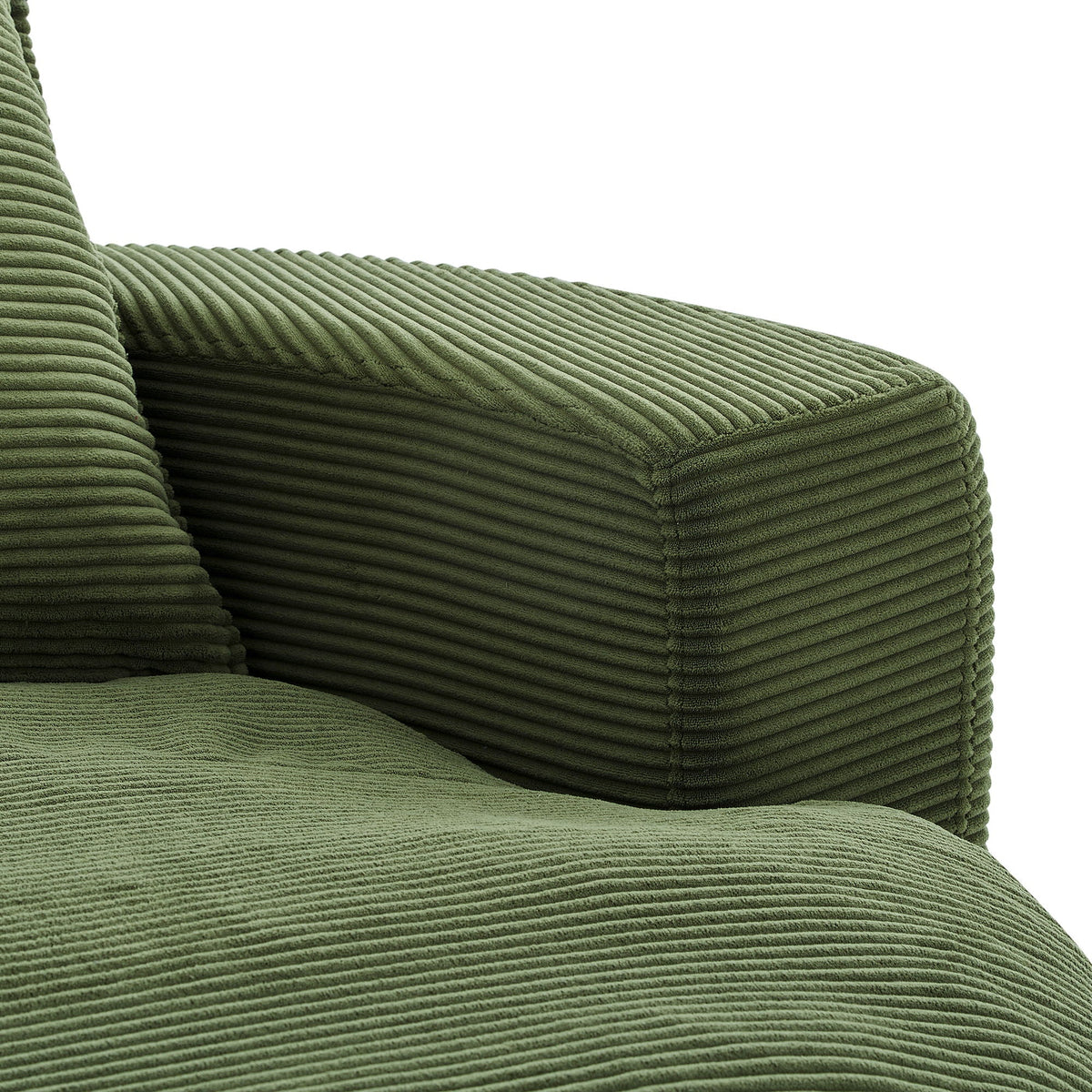 Swivel barrel chair cushion and pillows in olive green corduroy fabric with ribbed texture on Tampa Home & Garden Store