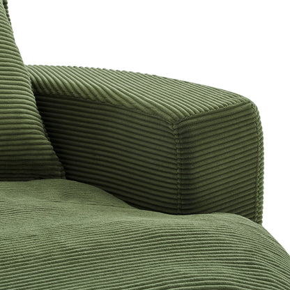Swivel barrel chair cushion and pillows in olive green corduroy fabric with ribbed texture on Tampa Home & Garden Store
