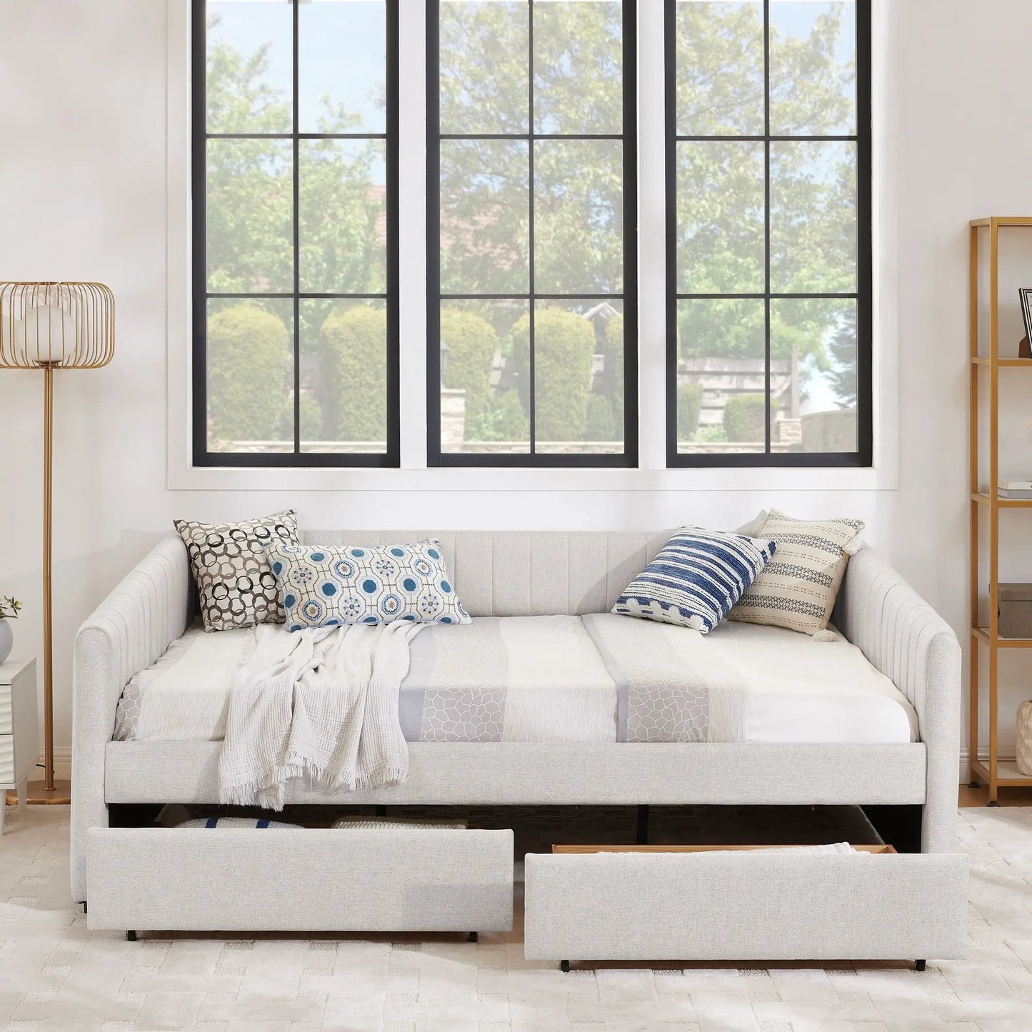 Upholstered Queen Daybed with 2 Drawers