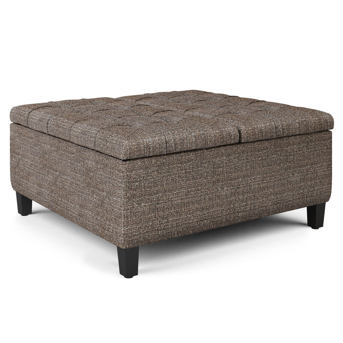 Harrison tufted lift-top storage ottoman in brown fabric with black legs by HouseOfZazla on Tampa Home & Garden Store