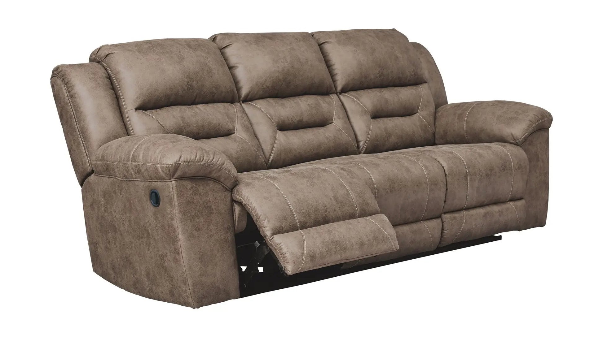 Stoneland reclining sofa by Unique Piece Furniture in taupe faux leather on Tampa Home & Garden Store