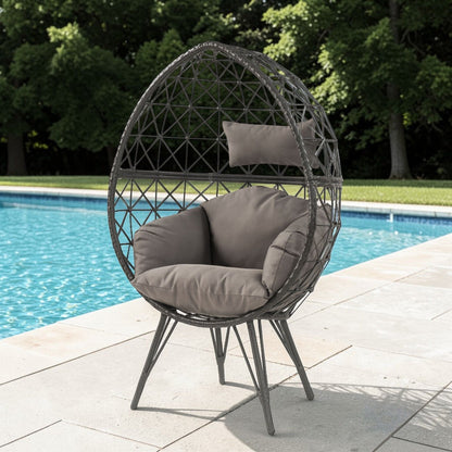 Aeven Patio Lounge Chair light gray egg-style wicker with cushions by HouseOfZazla on Tampa Home & Garden Store