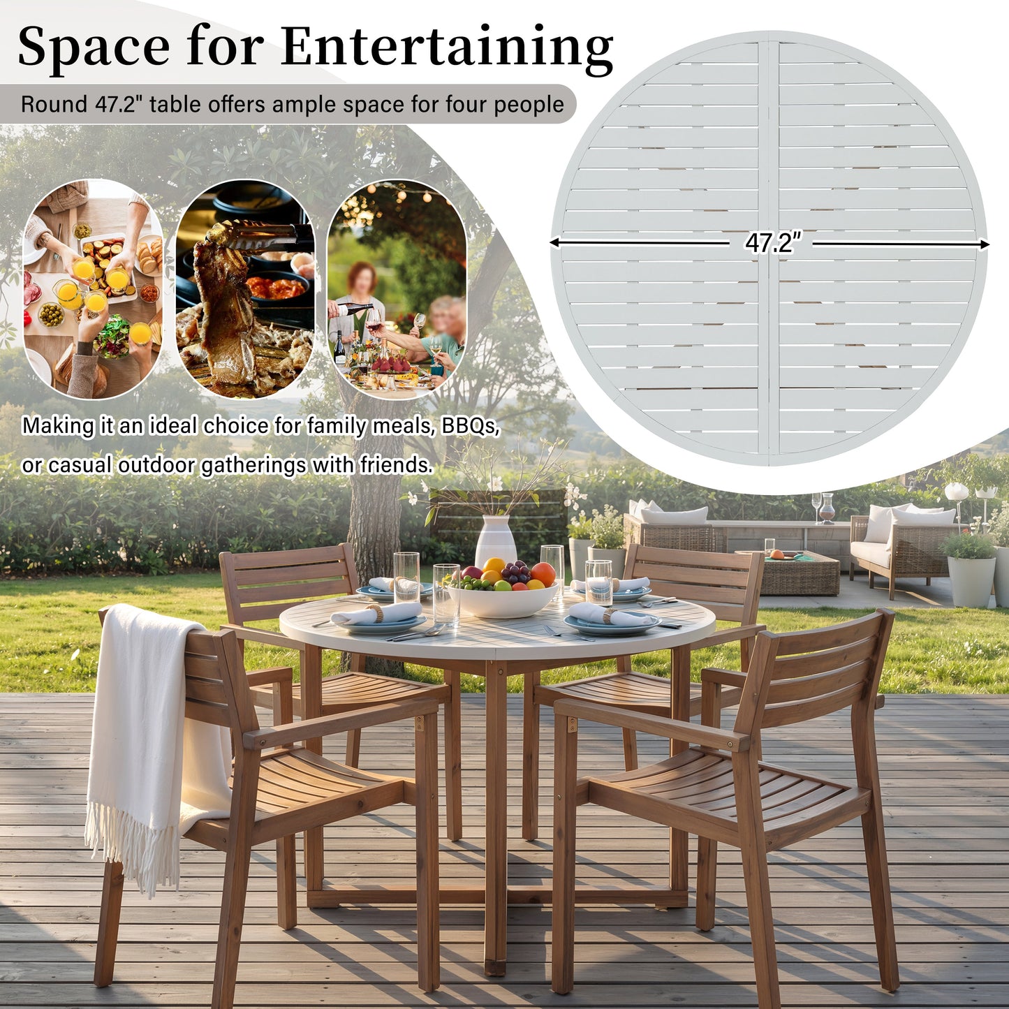 Acacia Wood 5 Piece Outdoor Dining and Chairs