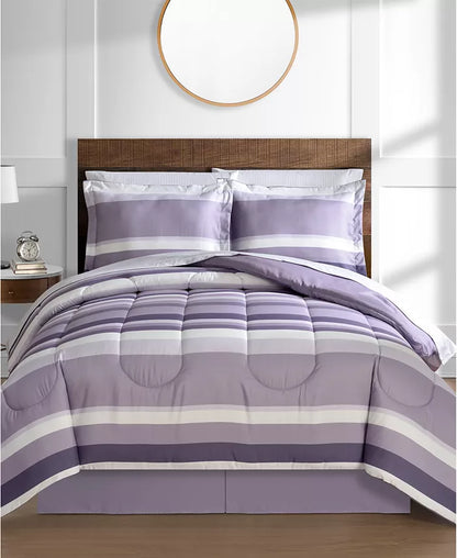 Lanwood Austin reversible comforter set by Vanessa Jane in lavender striped quilted design on Tampa Home & Garden Store