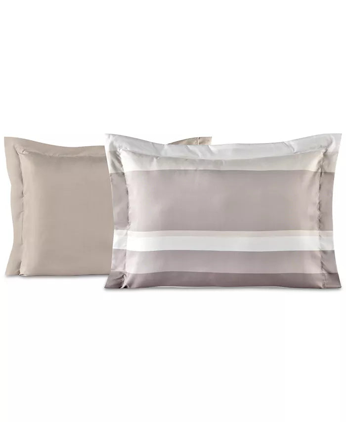 Lanwood Austin reversible comforter set with taupe solid and lavender striped pillow shams on Tampa Home & Garden Store