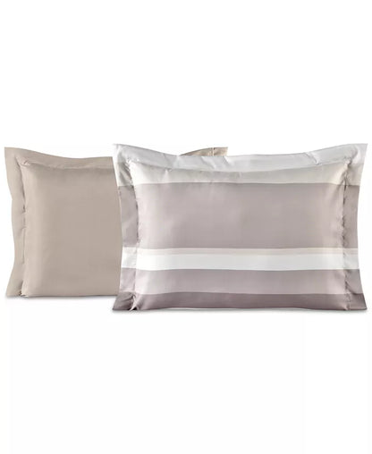 Lanwood Austin reversible comforter set with taupe solid and lavender striped pillow shams on Tampa Home & Garden Store
