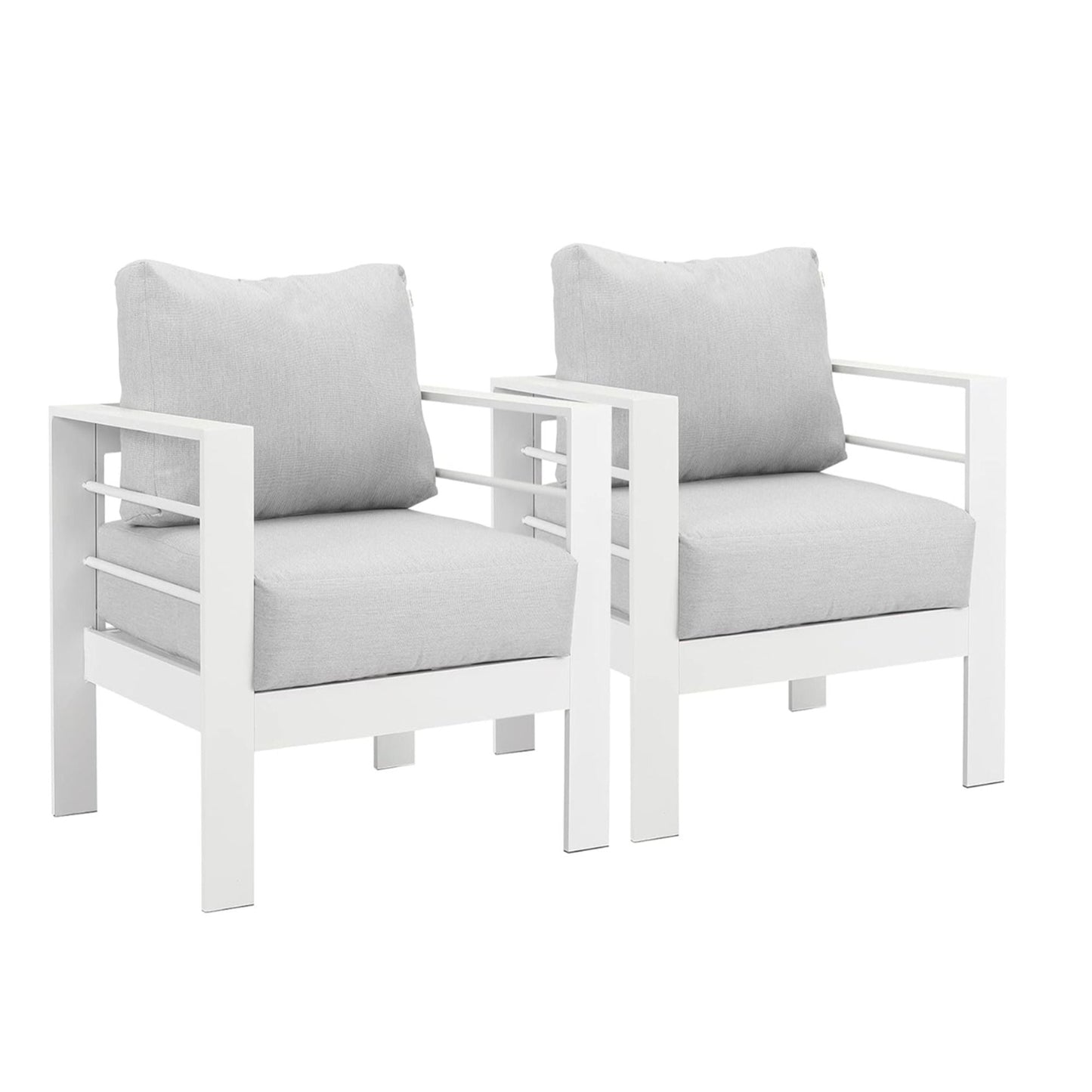 Modern all-weather patio armchairs with gray cushions, white frames, set of 2 by HouseOfZazla on Tampa Home & Garden Store