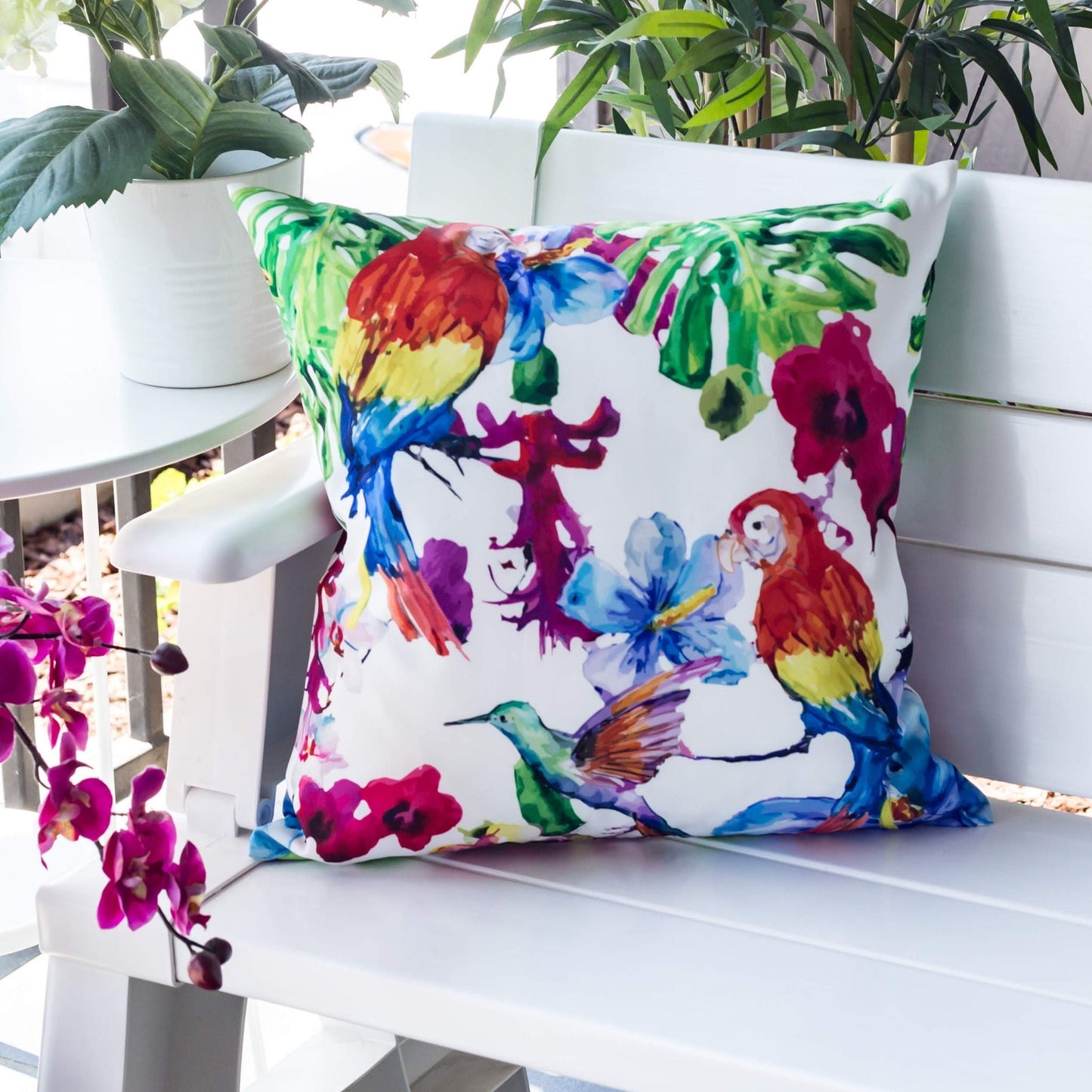 Multicolor Tropical Parrot and Solarium Pillow