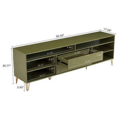 Fluted TV Stand with Storage by HouseOfZazla, olive green finish, gold metal legs on Tampa Home & Garden Store