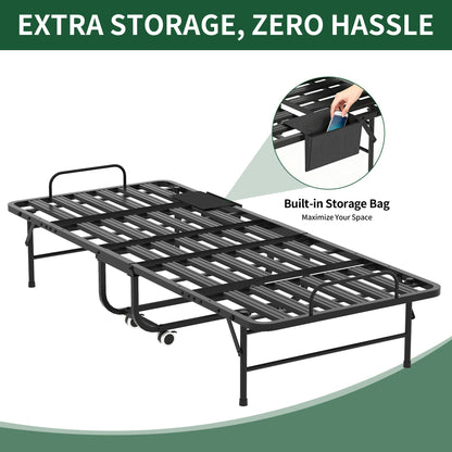 75 Inch Folding Bed with 5-inch Memory Foam Mattress, black metal frame with storage bag on Tampa Home & Garden Store