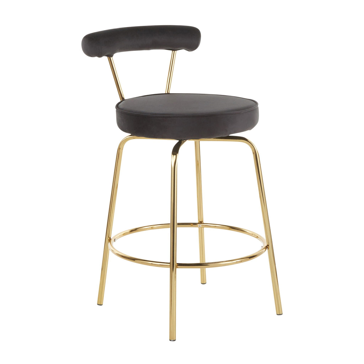 Glam Counter Stool with Swivel Seat black upholstery, gold metal frame on Tampa Home & Garden Store