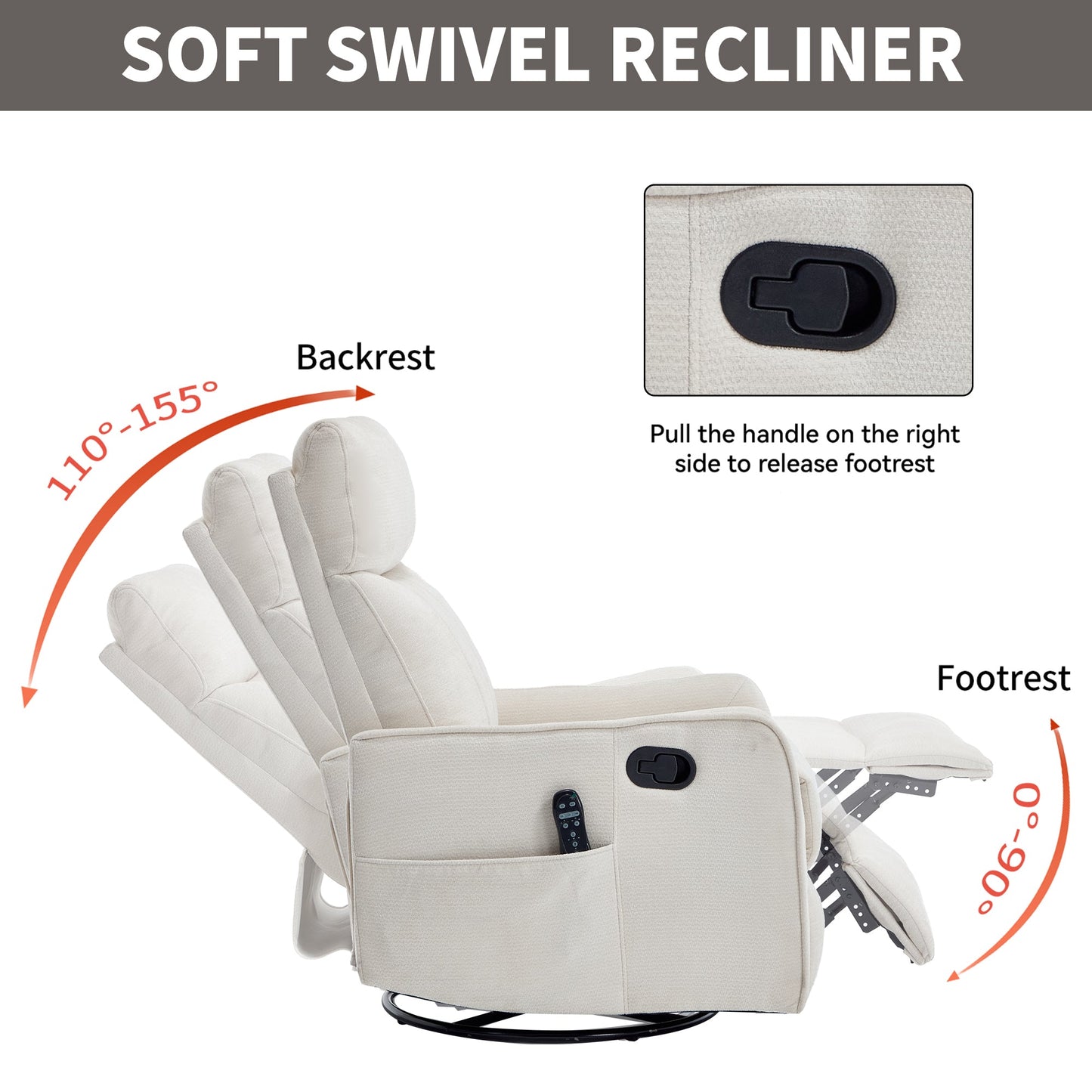 Beige heat massage manual recliner chair by HouseOfZazla with rocker and swivel on Tampa Home & Garden Store