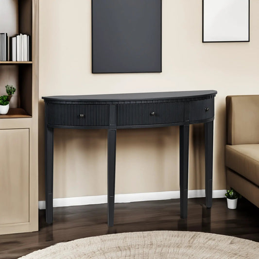 Pine veneer console table with drawer fronts, dark ribbed curved front and two drawers on Tampa Home & Garden Store