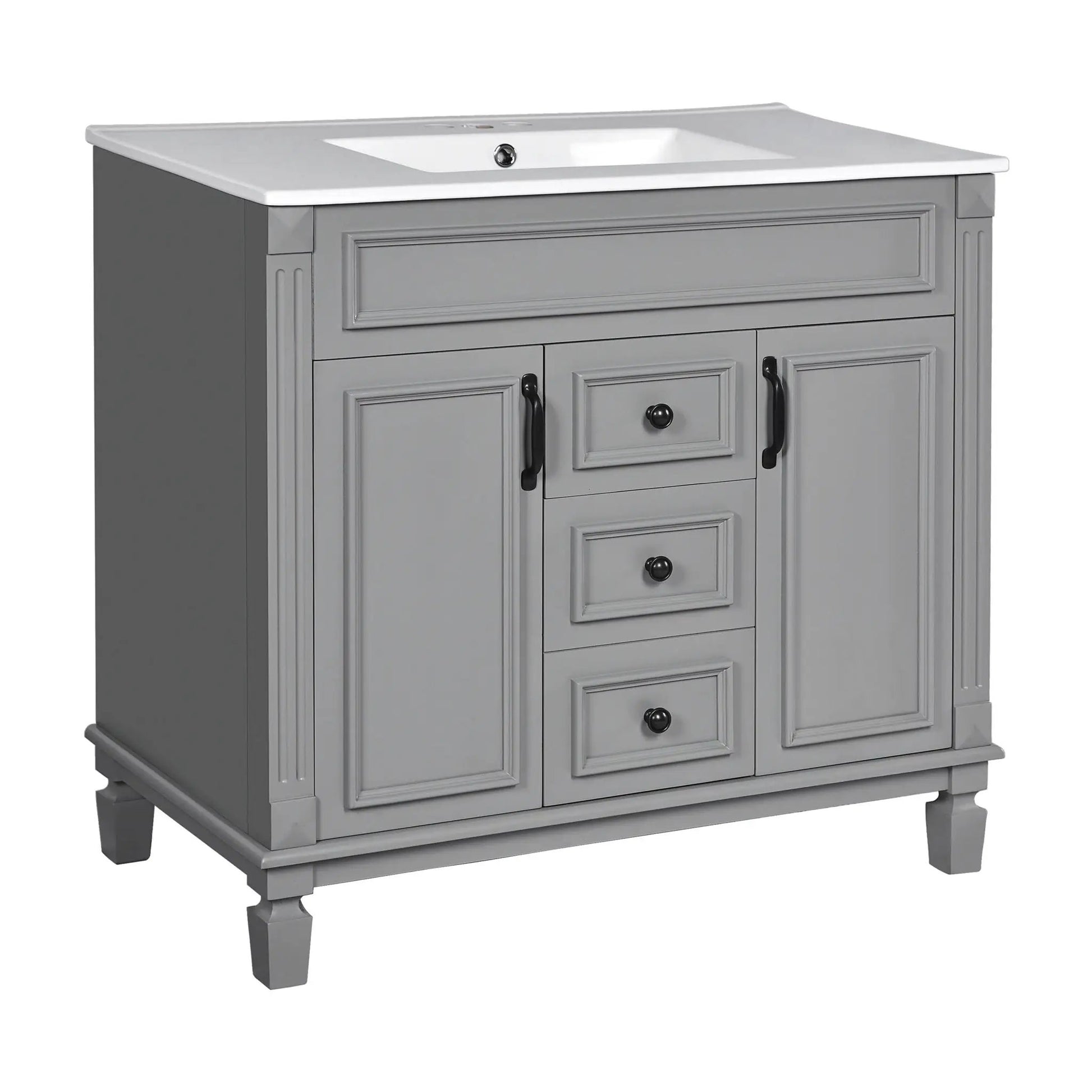 Bathroom vanity with sink in gray cabinet white counter, 2 soft-closing doors and 2 drawers on Tampa Home & Garden Store