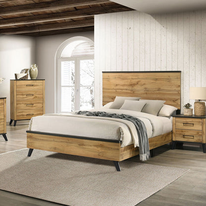 Fraser Queen Panel Bed natural wood with black trim by HouseOfZazla, with dresser on Tampa Home & Garden Store